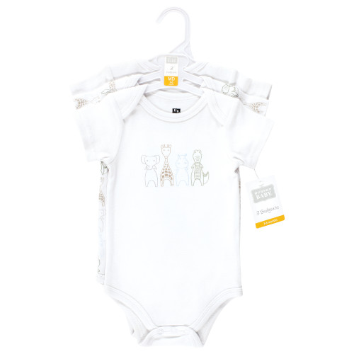 Hudson Baby Unisex Baby Cotton Bodysuits 3-Pack, Safari Friends