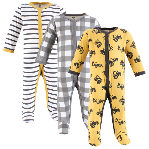 Hudson Baby Unisex Baby Cotton Sleep and Play 3-Pack, Construction