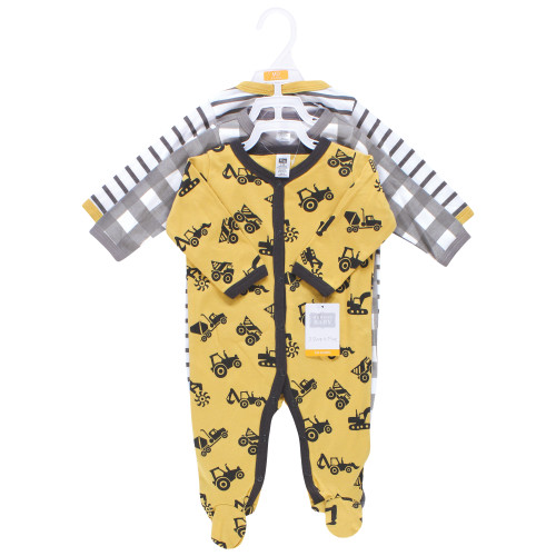 Hudson Baby Unisex Baby Cotton Sleep and Play 3-Pack, Construction