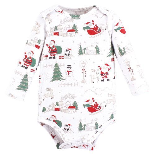 Hudson Baby Unisex Baby Cotton Long-Sleeve Bodysuits 3-Pack, Santa And Friends