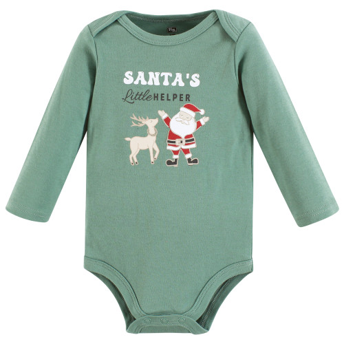 Hudson Baby Unisex Baby Cotton Long-Sleeve Bodysuits 3-Pack, Santa And Friends