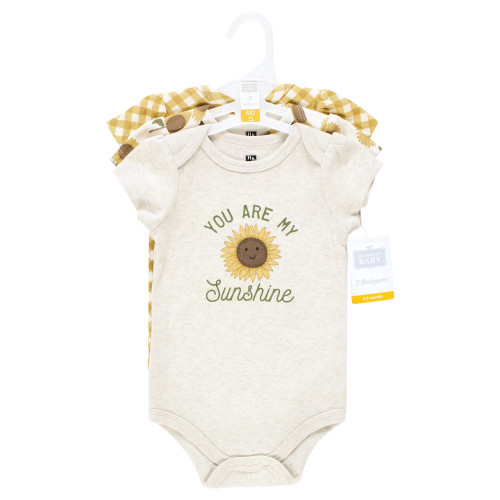 Hudson Baby Unisex Baby Cotton Bodysuits 3-Pack, Sunshine Sunflower