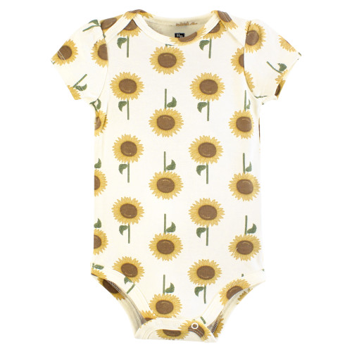 Hudson Baby Unisex Baby Cotton Bodysuits 3-Pack, Sunshine Sunflower