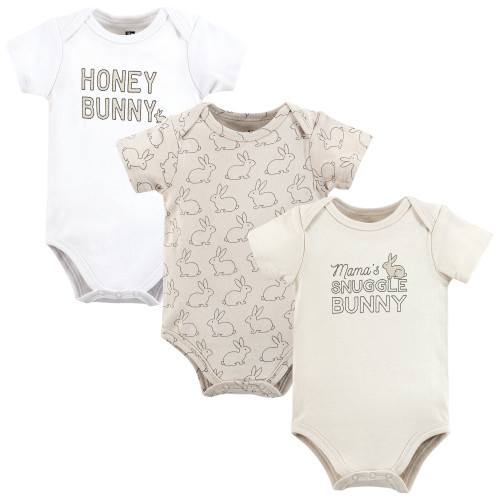 Hudson Baby Unisex Baby Cotton Bodysuits 3-Pack, Honey Bunny