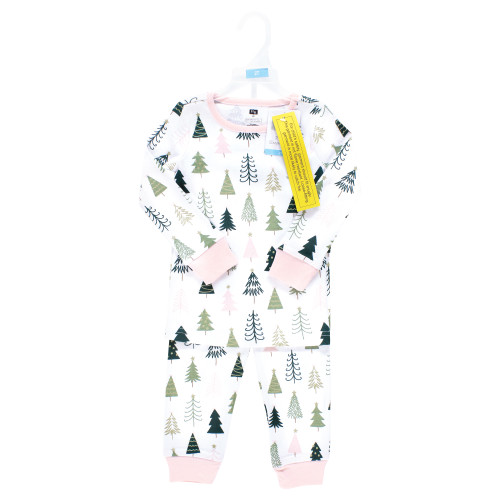 Hudson Baby Unisex Baby Cotton Pajama Set 2-Pack, Pink Modern Christmas Tree