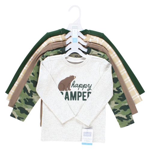 Hudson Baby Unisex Baby Long Sleeve T-Shirts 5-Pack, Happy Camper Camo