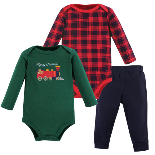 Hudson Baby Unisex Baby Cotton Bodysuit and Pant Set, Christmas Train