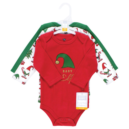 Hudson Baby Unisex Baby Cotton Long-Sleeve Bodysuits 3-Pack, Elf