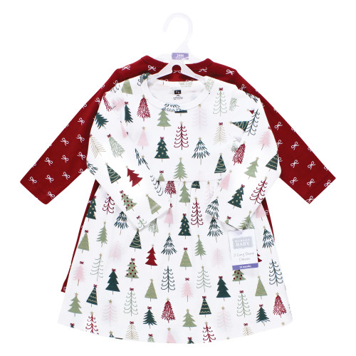 Hudson Baby Girls Cotton Dresses 2-Pack, Modern Christmas Tree