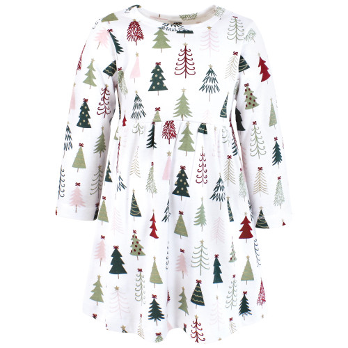 Hudson Baby Girls Cotton Dresses 2-Pack, Modern Christmas Tree