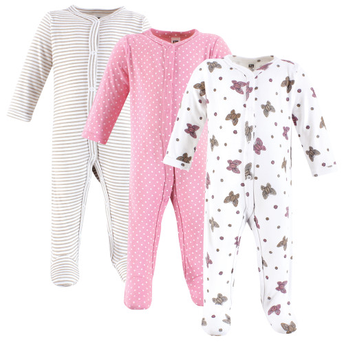 Hudson Baby Unisex Baby Cotton Sleep and Play 3-Pack, Rose Butterfly