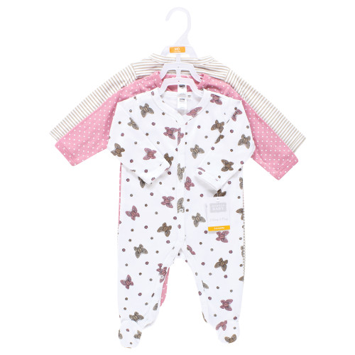 Hudson Baby Unisex Baby Cotton Sleep and Play 3-Pack, Rose Butterfly