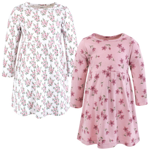 Hudson Baby Girls Cotton Dresses 2-Pack, Plum Wildflower