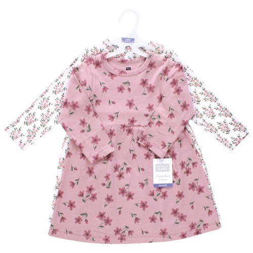 Hudson Baby Girls Cotton Dresses 2-Pack, Plum Wildflower