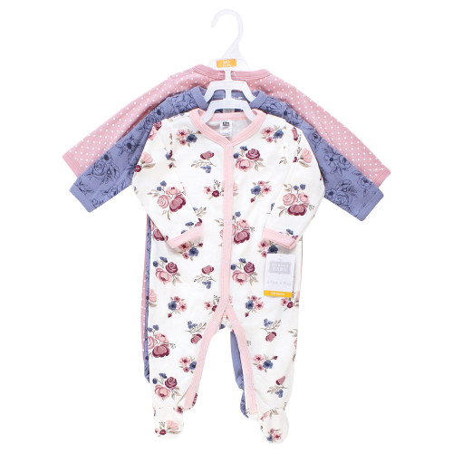 Hudson Baby Unisex Baby Cotton Sleep and Play 3-Pack, Dusty Rose Floral