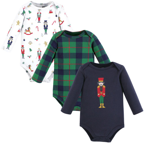 Hudson Baby Unisex Baby Cotton Long-Sleeve Bodysuits 3-Pack, Nutcracker