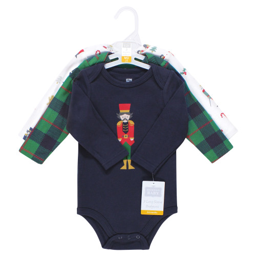 Hudson Baby Unisex Baby Cotton Long-Sleeve Bodysuits 3-Pack, Nutcracker
