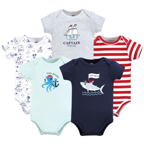 Hudson Baby Unisex Baby Cotton Bodysuits 5-Pack, Fun Pirate