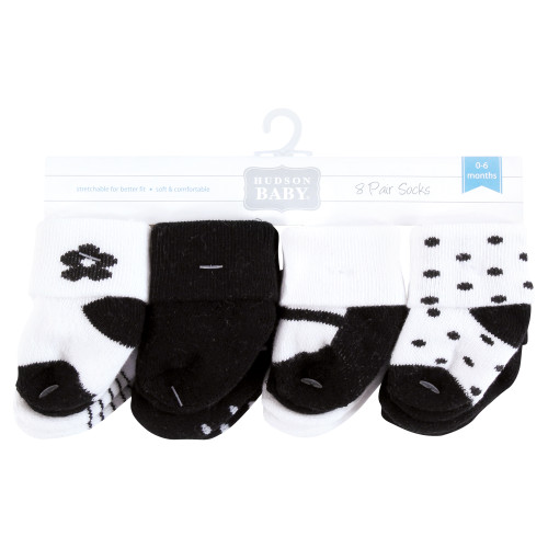 Hudson Baby Unisex Baby Cotton Rich Newborn and Terry Socks 8-Pack, Black Flower