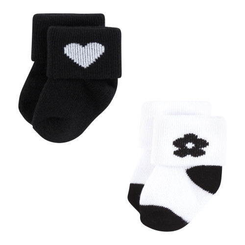 Hudson Baby Unisex Baby Cotton Rich Newborn and Terry Socks 8-Pack, Black Flower