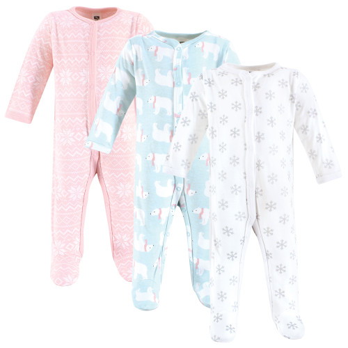 Hudson Baby Unisex Baby Cotton Sleep and Play 3-Pack, Pink Mint Polar Bear