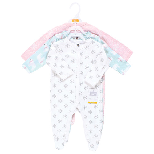 Hudson Baby Unisex Baby Cotton Sleep and Play 3-Pack, Pink Mint Polar Bear