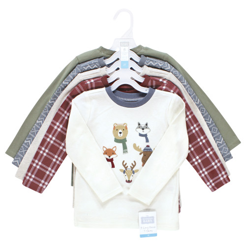 Hudson Baby Unisex Baby Long Sleeve T-Shirts 5-Pack, Cozy Woodland Friends