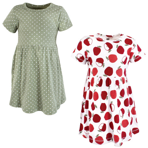 Hudson Baby Girls Cotton Dresses 2-Pack, Apple Sage