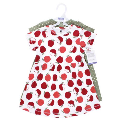Hudson Baby Girls Cotton Dresses 2-Pack, Apple Sage