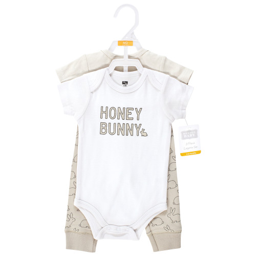 Hudson Baby Unisex Baby Cotton Bodysuit and Pant Set, Honey Bunny