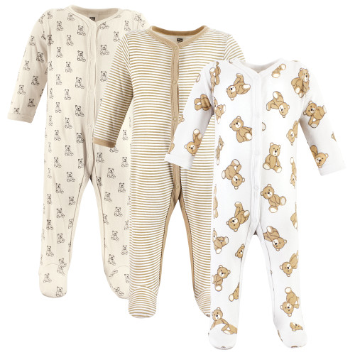 Hudson Baby Unisex Baby Cotton Sleep and Play 3-Pack, Brown Teddy Bears