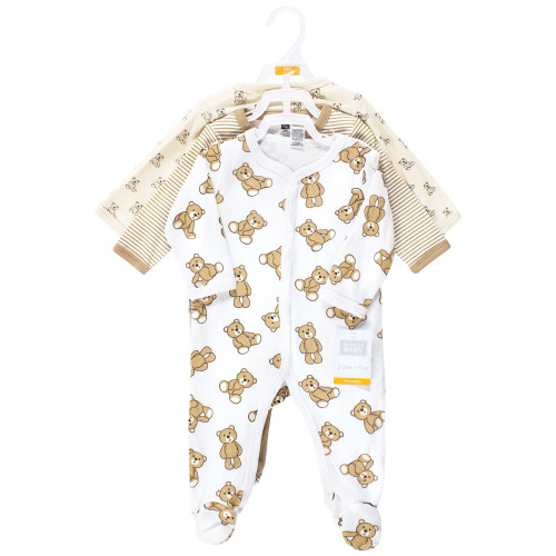 Hudson Baby Unisex Baby Cotton Sleep and Play 3-Pack, Brown Teddy Bears