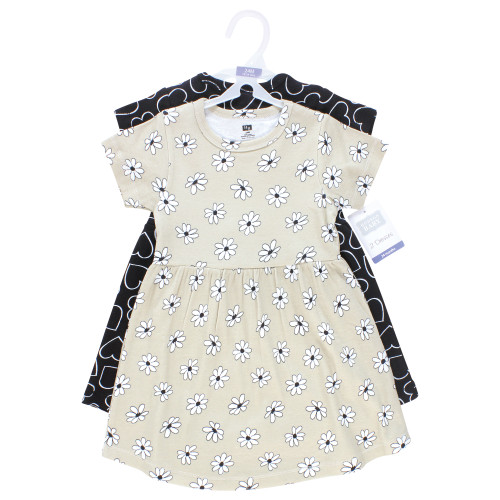 Hudson Baby Girls Cotton Dresses 2-Pack, Neutral Daisy