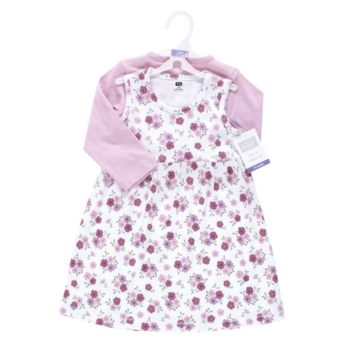 Hudson Baby Baby Girls Cotton Dress and Cardigan Set, Purple Sage Flowers
