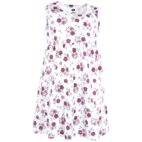 Hudson Baby Baby Girls Cotton Dress and Cardigan Set, Purple Sage Flowers