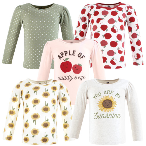 Hudson Baby Unisex Baby Long Sleeve T-Shirts 5-Pack, Sunflower Apples
