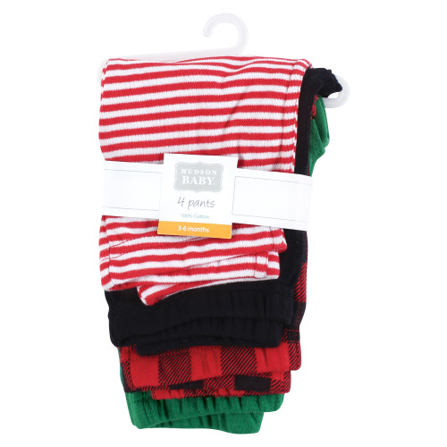 Hudson Baby Unisex Baby Cotton Pants and Leggings 4-Pack, Christmas Basic