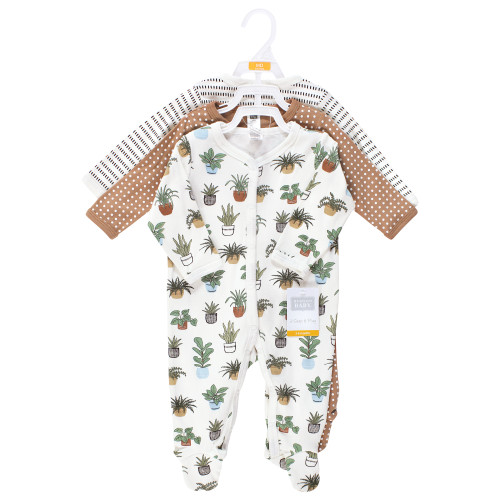 Hudson Baby Unisex Baby Cotton Sleep and Play 3-Pack, Plants