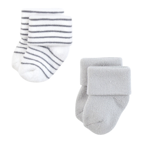Hudson Baby Unisex Baby Cotton Rich Newborn and Terry Socks 12-Pack, Gray White Stripe