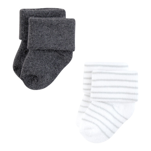Hudson Baby Unisex Baby Cotton Rich Newborn and Terry Socks 12-Pack, Gray White Stripe