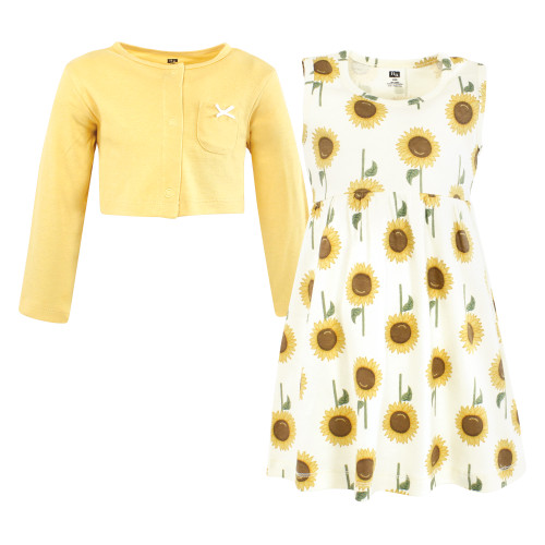 Hudson Baby Baby Girls Cotton Dress and Cardigan Set, Sunshine Sunflower