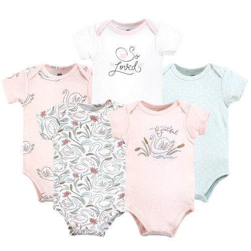 Hudson Baby Unisex Baby Cotton Bodysuits 5-Pack, Swan