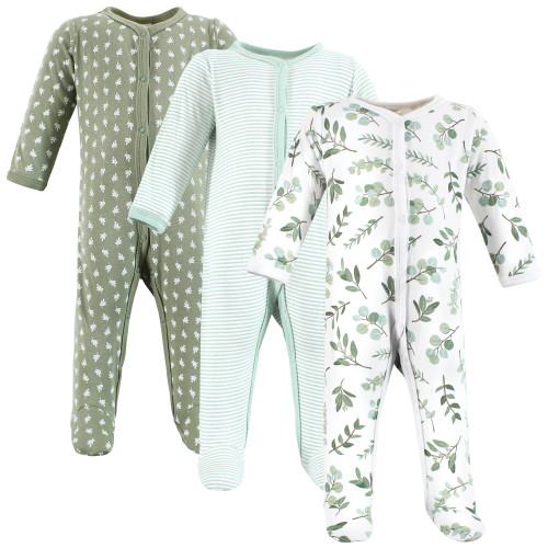 Hudson Baby Unisex Baby Cotton Sleep and Play 3-Pack, Eucalyptus
