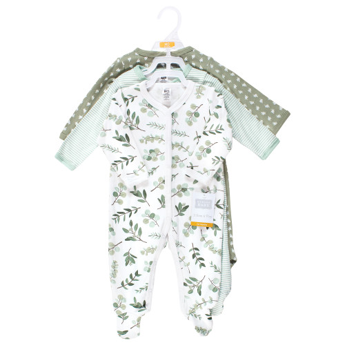 Hudson Baby Unisex Baby Cotton Sleep and Play 3-Pack, Eucalyptus