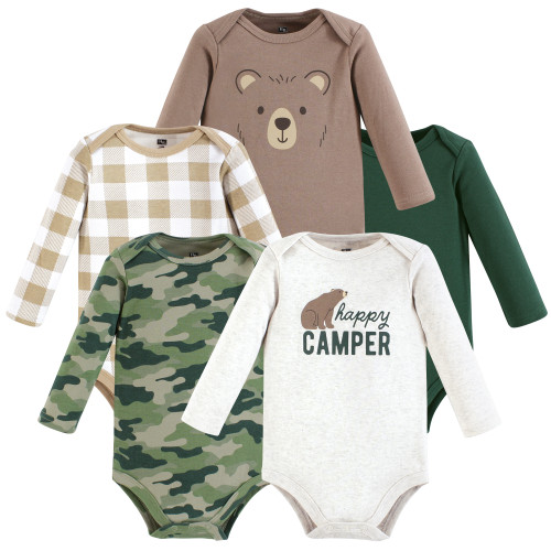 Hudson Baby Unisex Baby Cotton Long-Sleeve Bodysuits 5-Pack, Happy Camper Camo