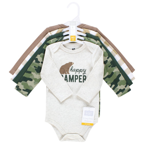 Hudson Baby Unisex Baby Cotton Long-Sleeve Bodysuits 5-Pack, Happy Camper Camo