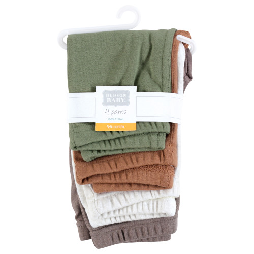 Hudson Baby Unisex Baby Cotton Pants and Leggings 4-Pack, Sage Brown