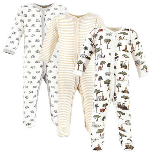 Hudson Baby Unisex Baby Cotton Sleep and Play 3-Pack, Going On Safari