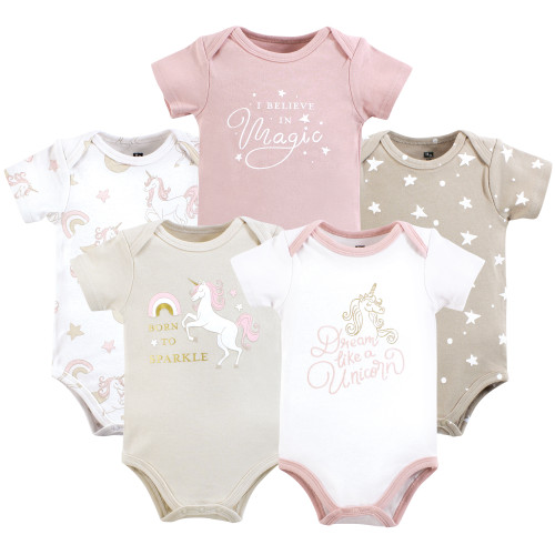 Hudson Baby Unisex Baby Cotton Bodysuits 5-Pack, Unicorn Dreams