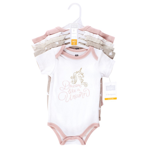 Hudson Baby Unisex Baby Cotton Bodysuits 5-Pack, Unicorn Dreams